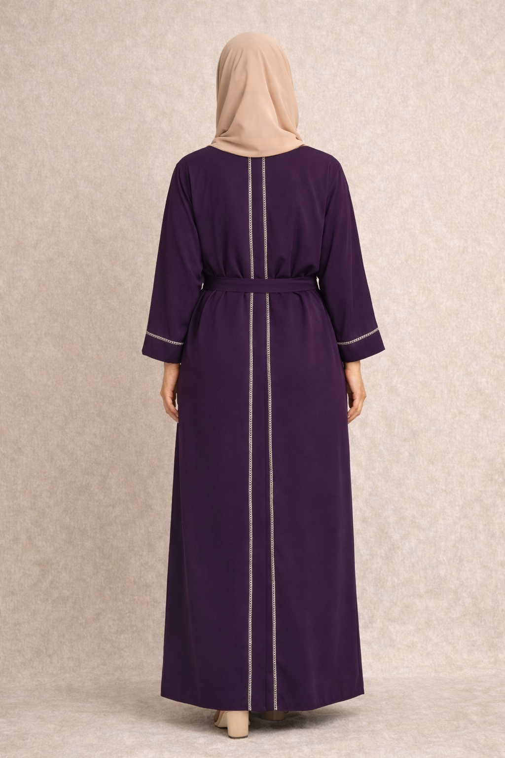 Regal Deep Purple Belted Abaya – Modern Silhouette
