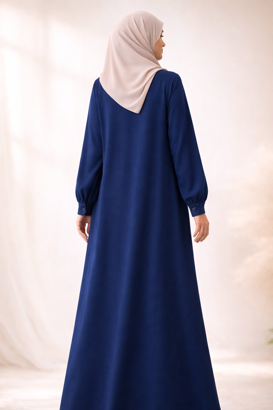 Classic Navy Blue Button-Front Abaya – Minimal & Elegant Everyday Wear