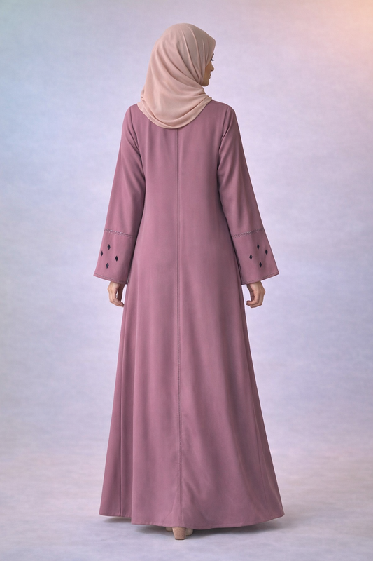 Dusty Rose Embroidered Abaya with Vertical Detailing – Elegant Everyday Wear