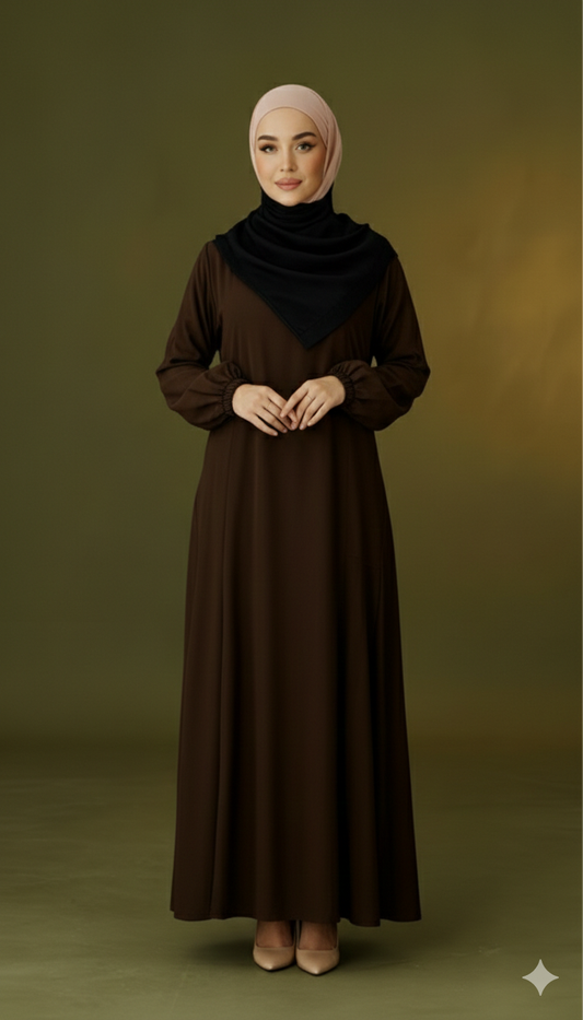 Classic Chocolate Brown Abaya with Minimal Elegant Silhouette