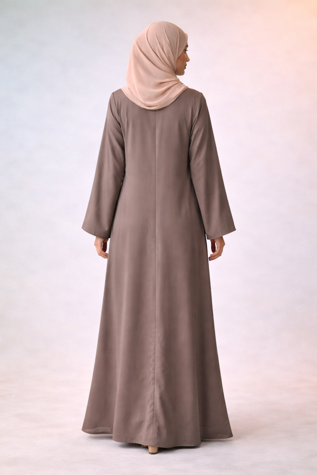Taupe Grey Embroidered Front-Open Abaya – Elegant Designer Modest Wear