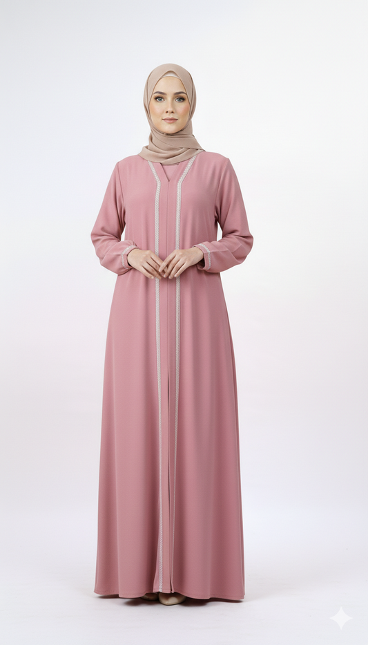 Grace Embellished Abaya – Soft Pink Elegance