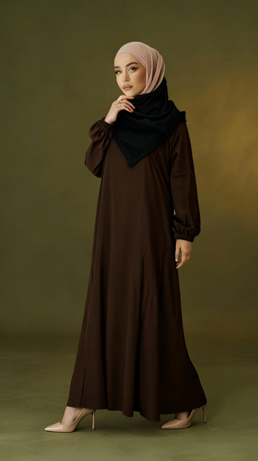 Classic Chocolate Brown Abaya with Minimal Elegant Silhouette